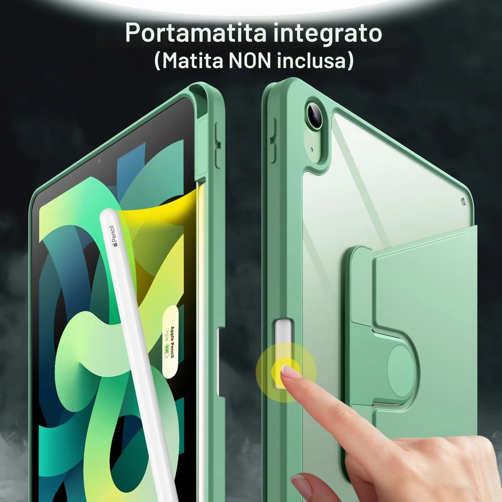 JETech Custodia Girevole per iPad Air 11" M4/M3/M2 & Air 5/4, Verde - immagine 5