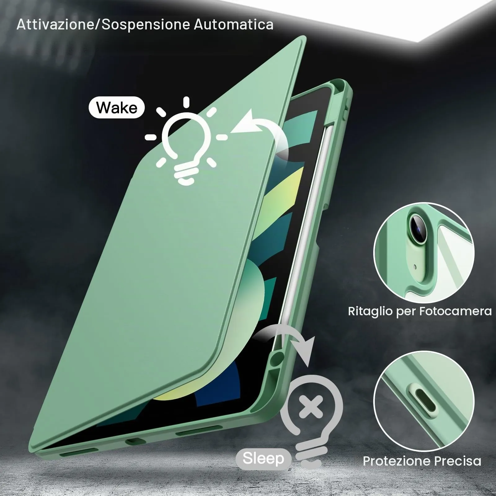 JETech Custodia Girevole per iPad Air 11" M4/M3/M2 & Air 5/4, Verde - immagine 6