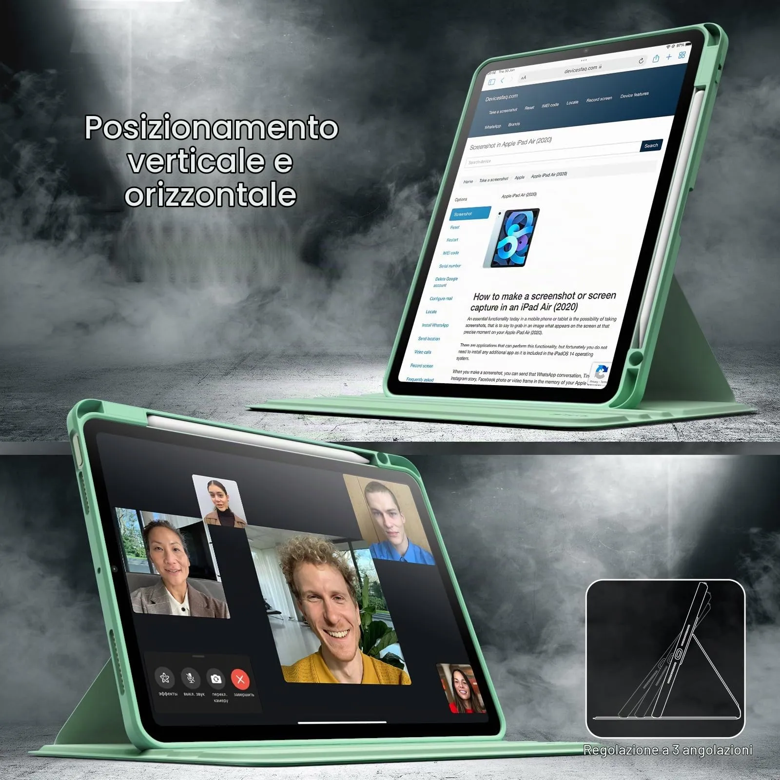 JETech Custodia Girevole per iPad Air 11" M4/M3/M2 & Air 5/4, Verde - immagine 7