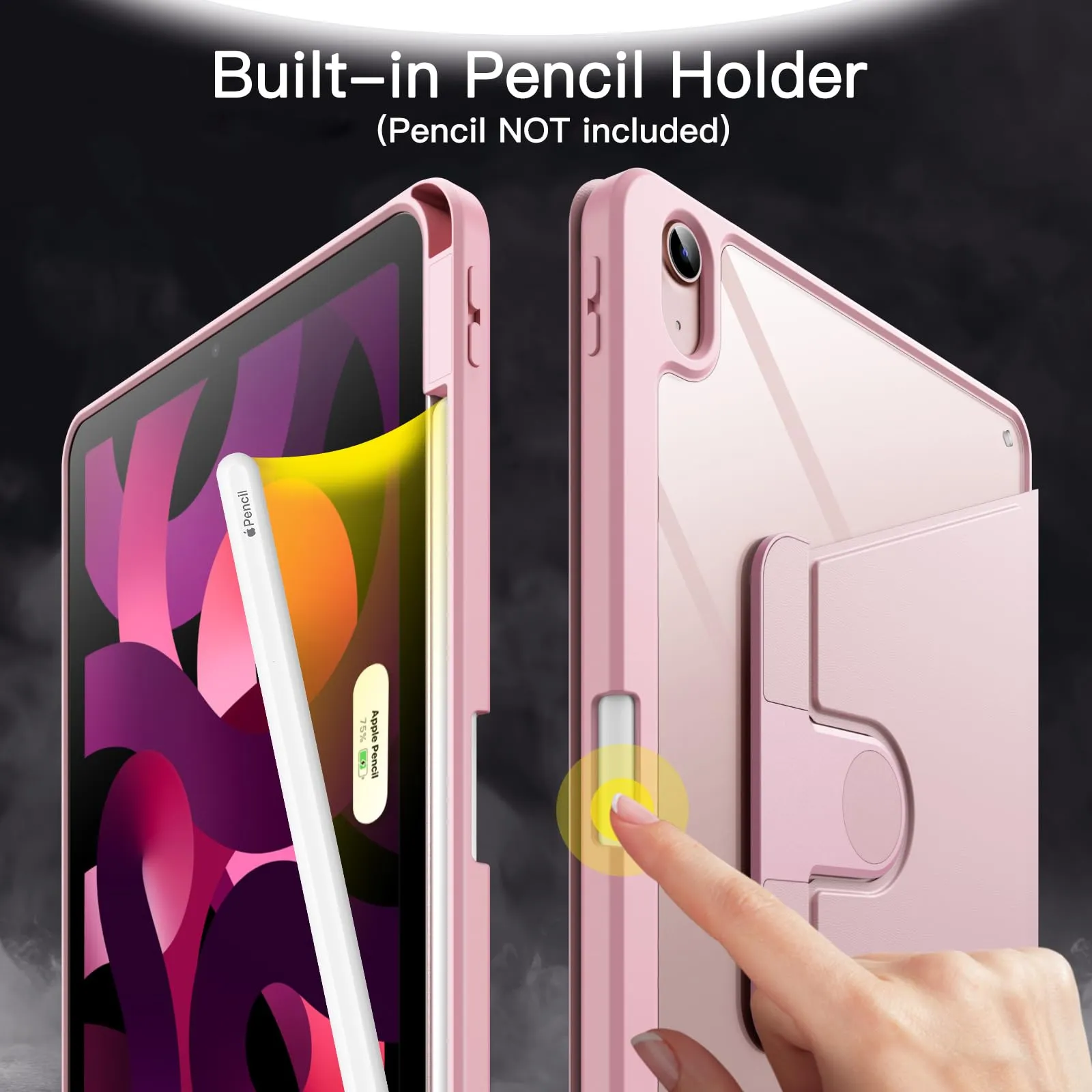 JETech Custodia Girevole per iPad Air 11" M4/M3/M2 & Air 5/4, Rosa - immagine 5