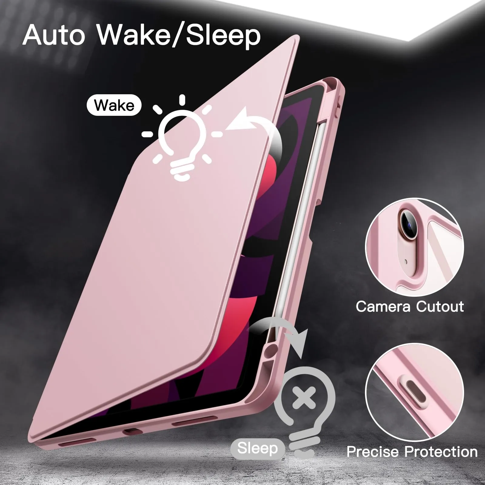 JETech Custodia Girevole per iPad Air 11" M4/M3/M2 & Air 5/4, Rosa - immagine 6