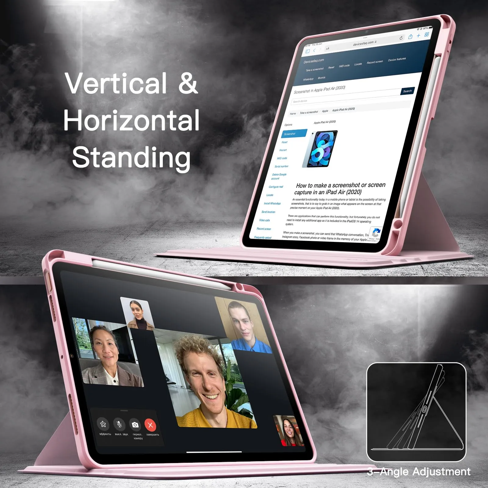 JETech Custodia Girevole per iPad Air 11" M4/M3/M2 & Air 5/4, Rosa - immagine 7