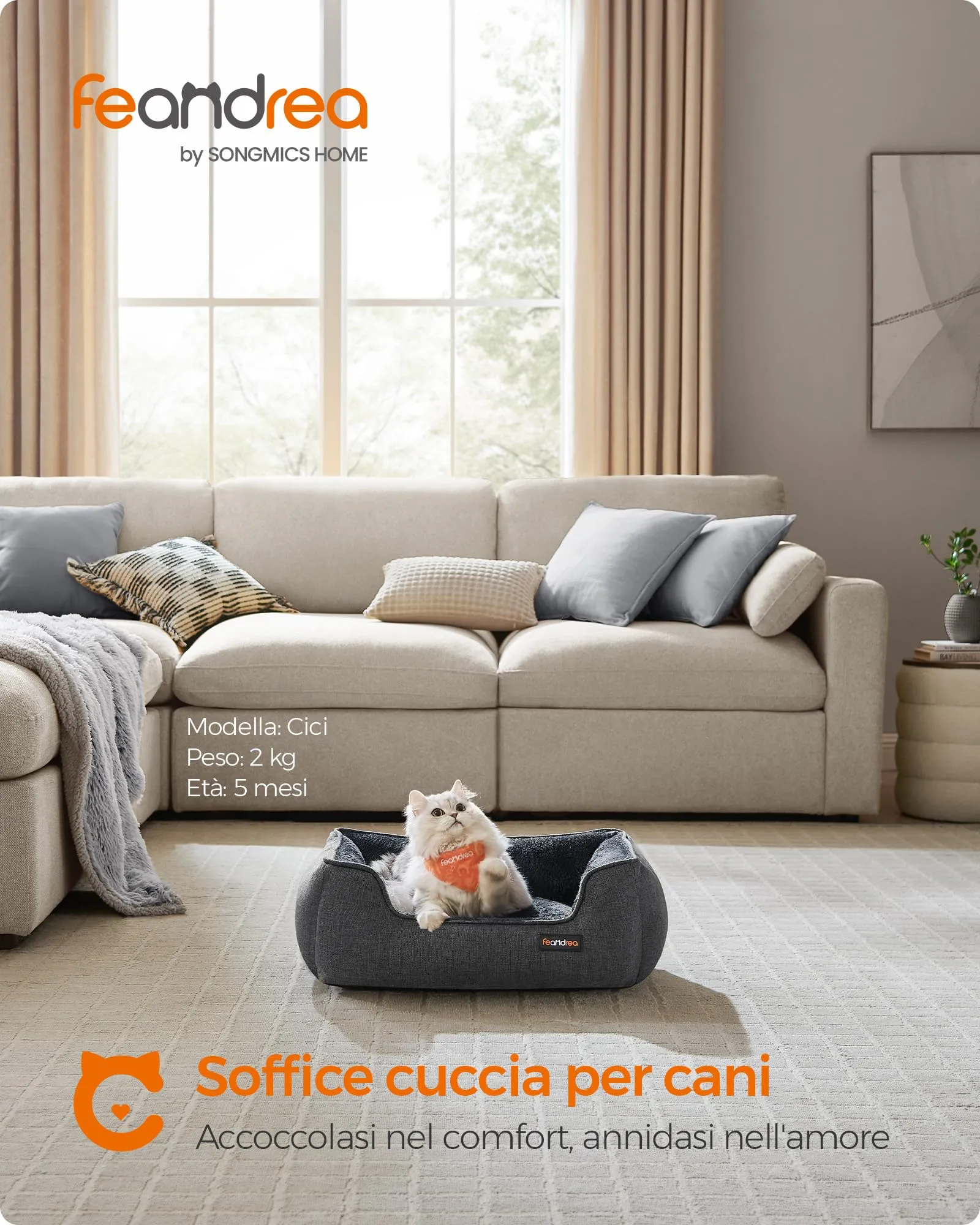 Feandrea Cuccia per Cani in Simil Lino con Bordi Rialzati, 60 x 50 x 21 cm - immagine 3