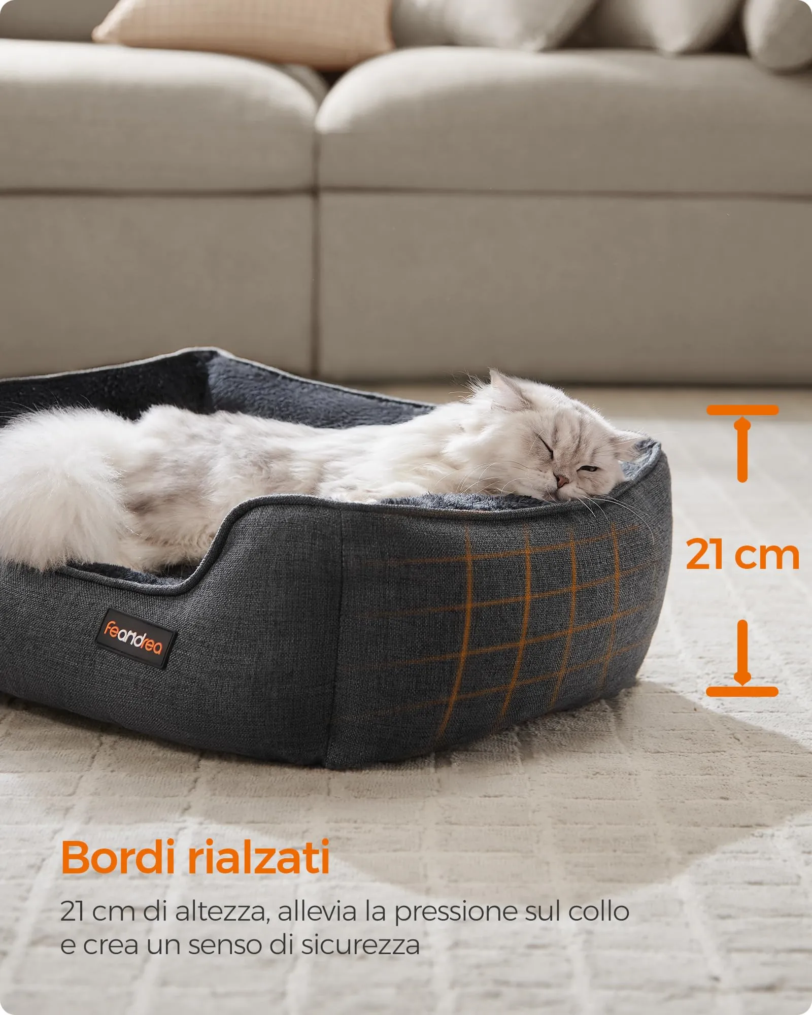 Feandrea Cuccia per Cani in Simil Lino con Bordi Rialzati, 60 x 50 x 21 cm - immagine 4