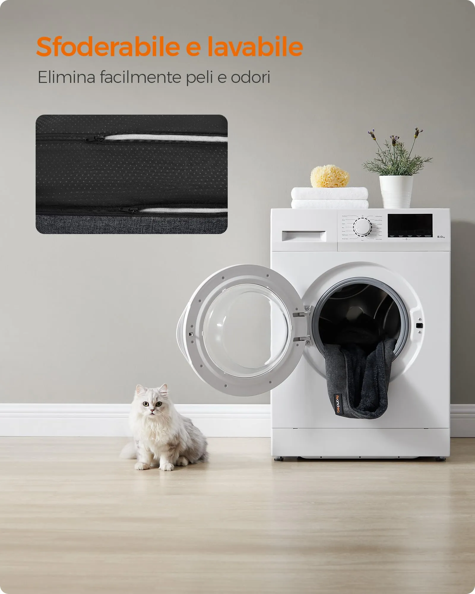 Feandrea Cuccia per Cani in Simil Lino con Bordi Rialzati, 60 x 50 x 21 cm - immagine 7