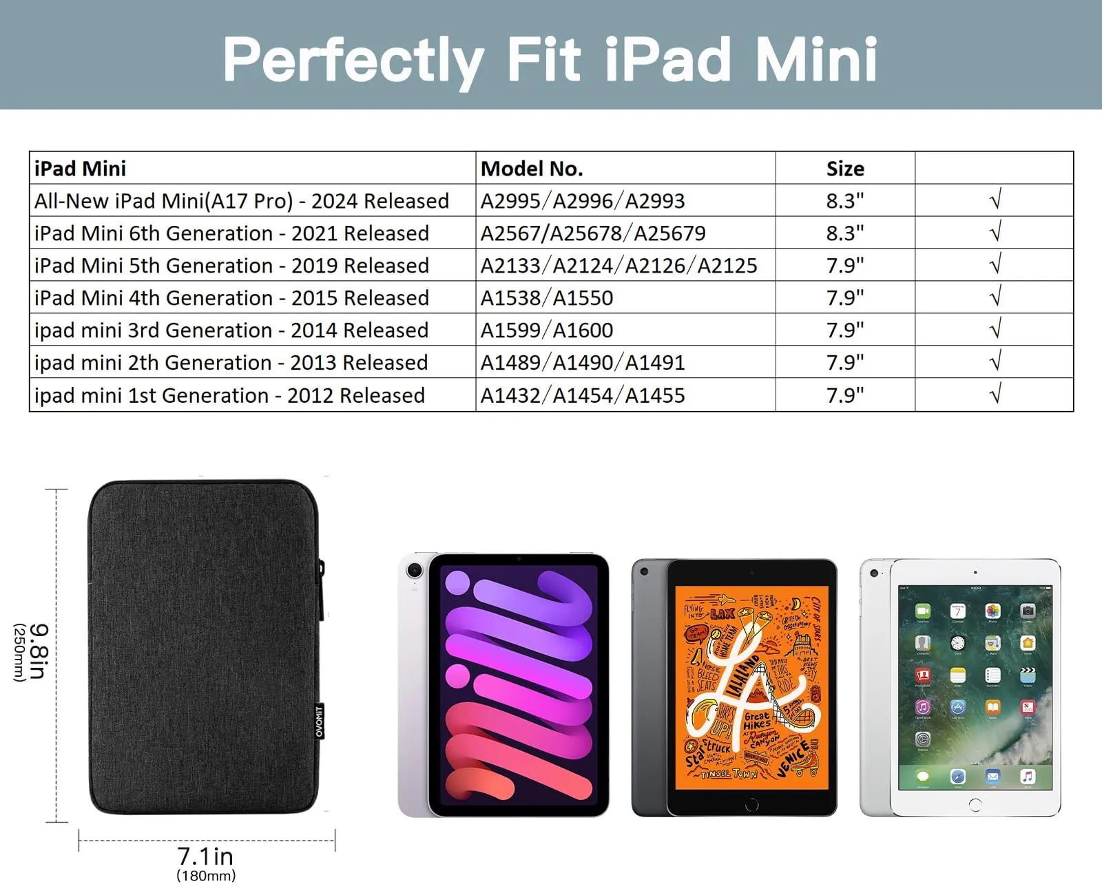 TiMOVO Custodia per Tablet 8-9 Pollici con Tasche, Nero - immagine 2