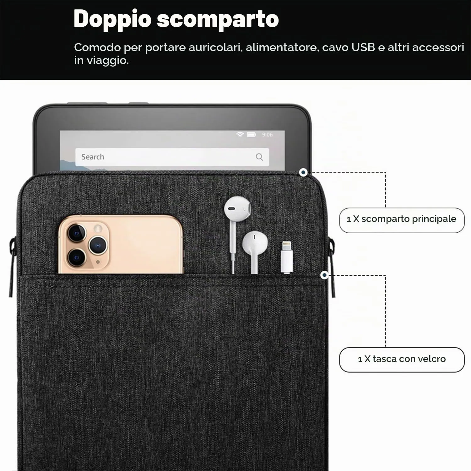 TiMOVO Custodia per Tablet 8-9 Pollici con Tasche, Nero - immagine 3