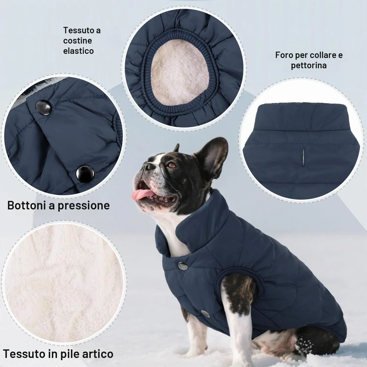 ASENKU Cappotto Impermeabile Invernale per Cani con Fodera in Lana, Taglia L, Blu - immagine 2