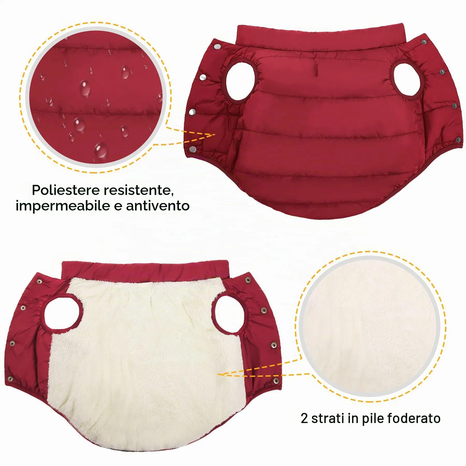 ASENKU Cappotto Inverno per Cane, Impermeabile e Pile Artica, Taglia S, Rosso - immagine 4