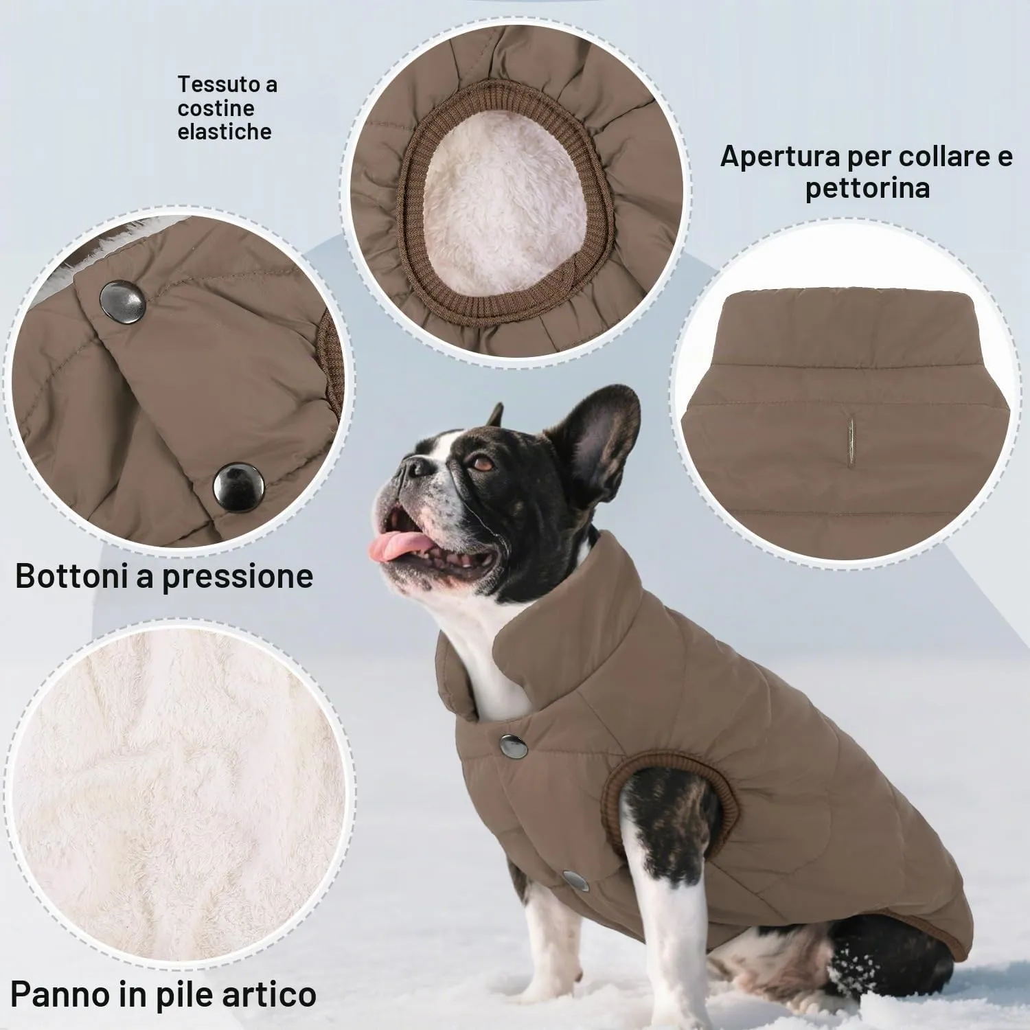 ASENKU Cappotto Impermeabile per Cane Inverno, Fodera Polare, Taglia M, Marrone - immagine 2