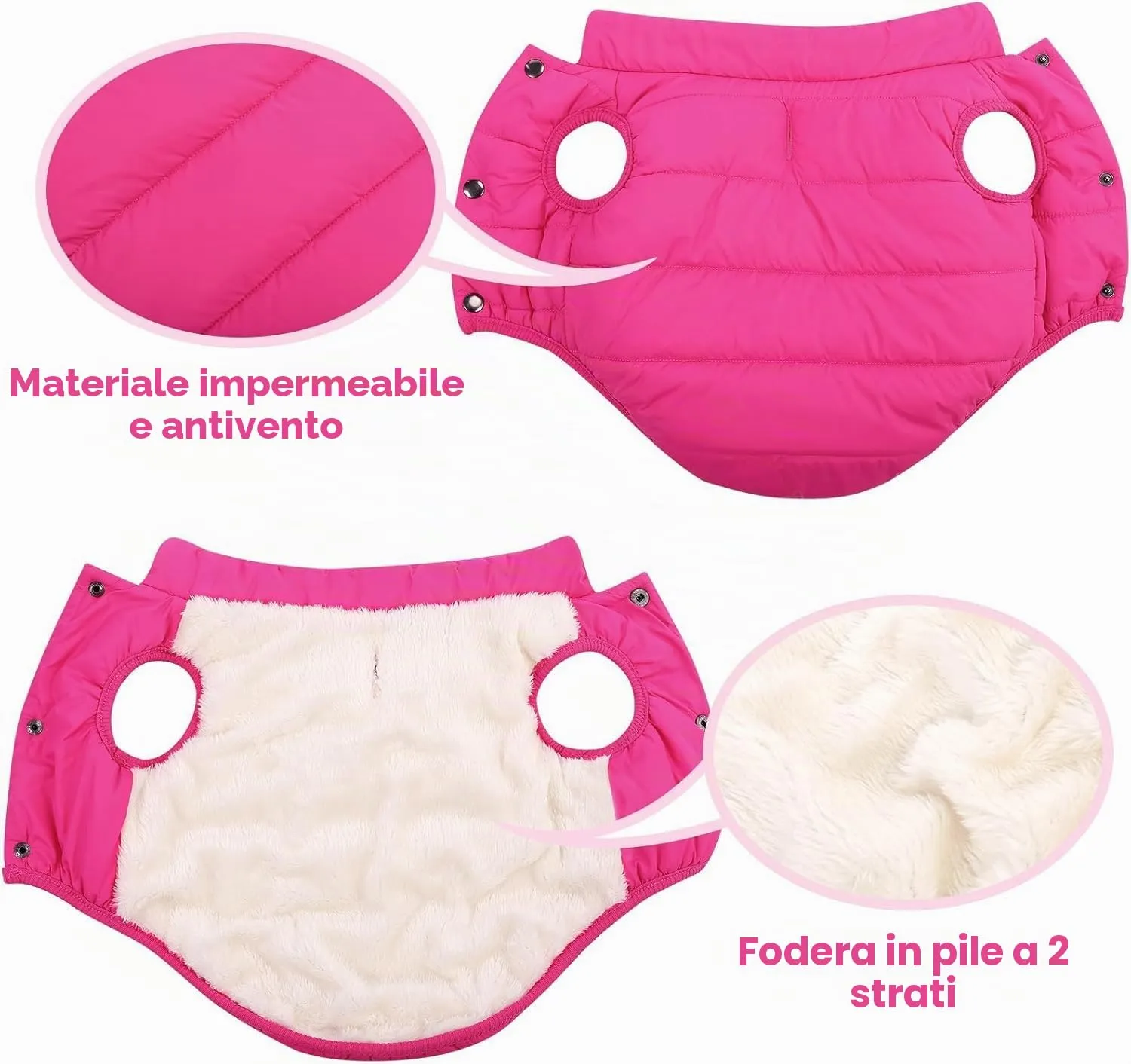 ASENKU Cappotto Impermeabile Inverno per Cane, Fodera Polare, Bottoni Ventrali, Apertura Guinzaglio, Taglia M, Rosa - immagine 4