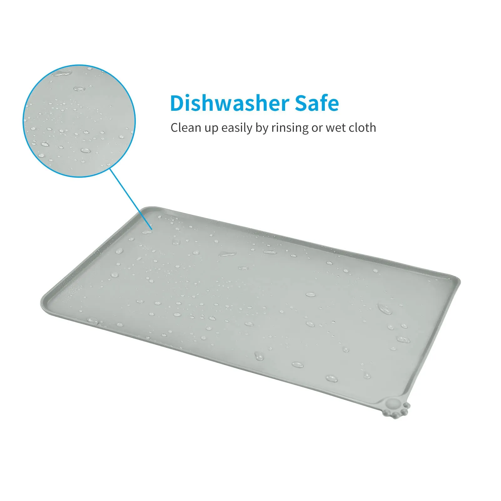 AUDWUD Tappetino Impermeabile in Silicone Antiscivolo per Ciotole Animali, 53x38 cm, Nebbia - immagine 5