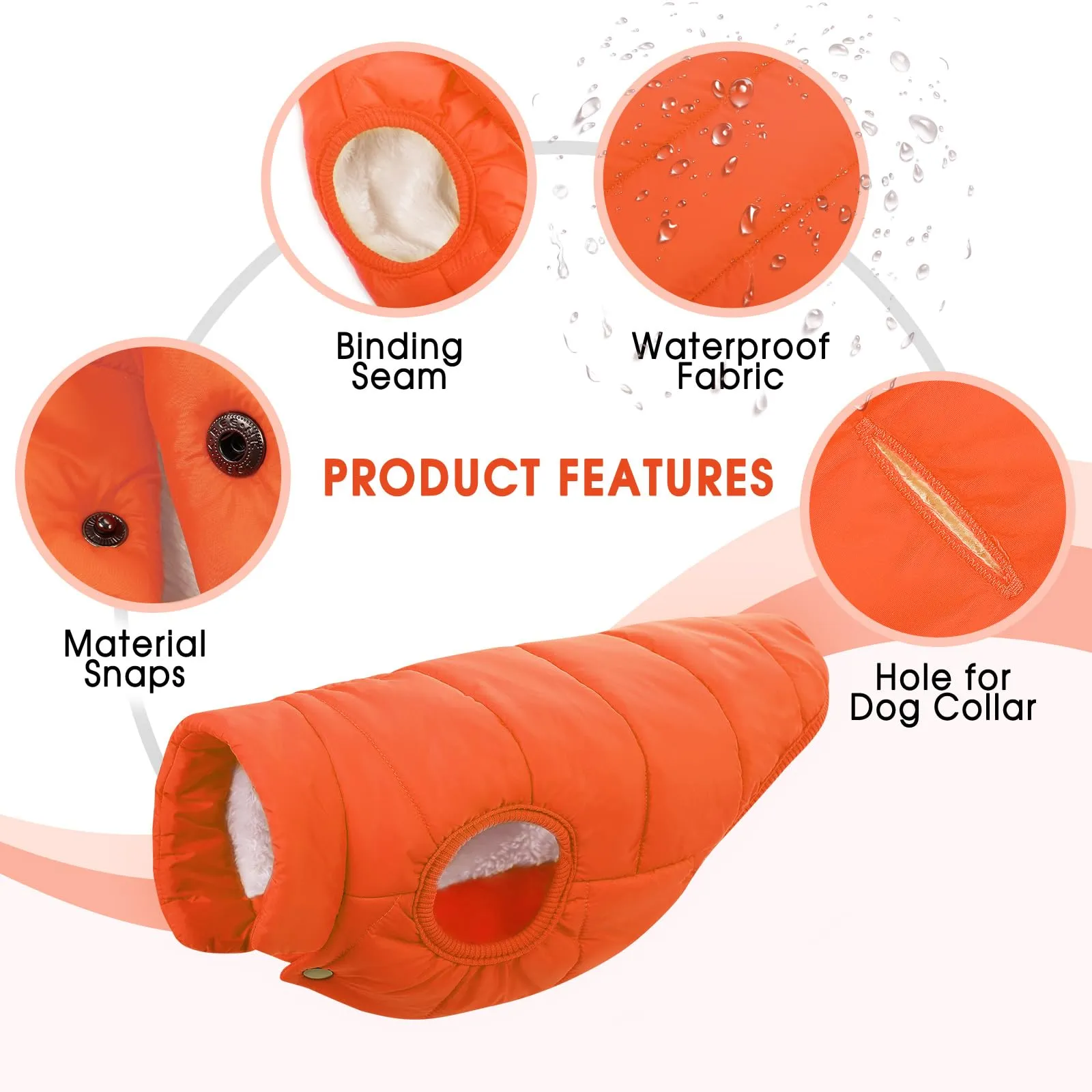 ASENKU Cappotto Invernale per Cani Giacca Imbottita in Pile, Arancione, XXL - immagine 2
