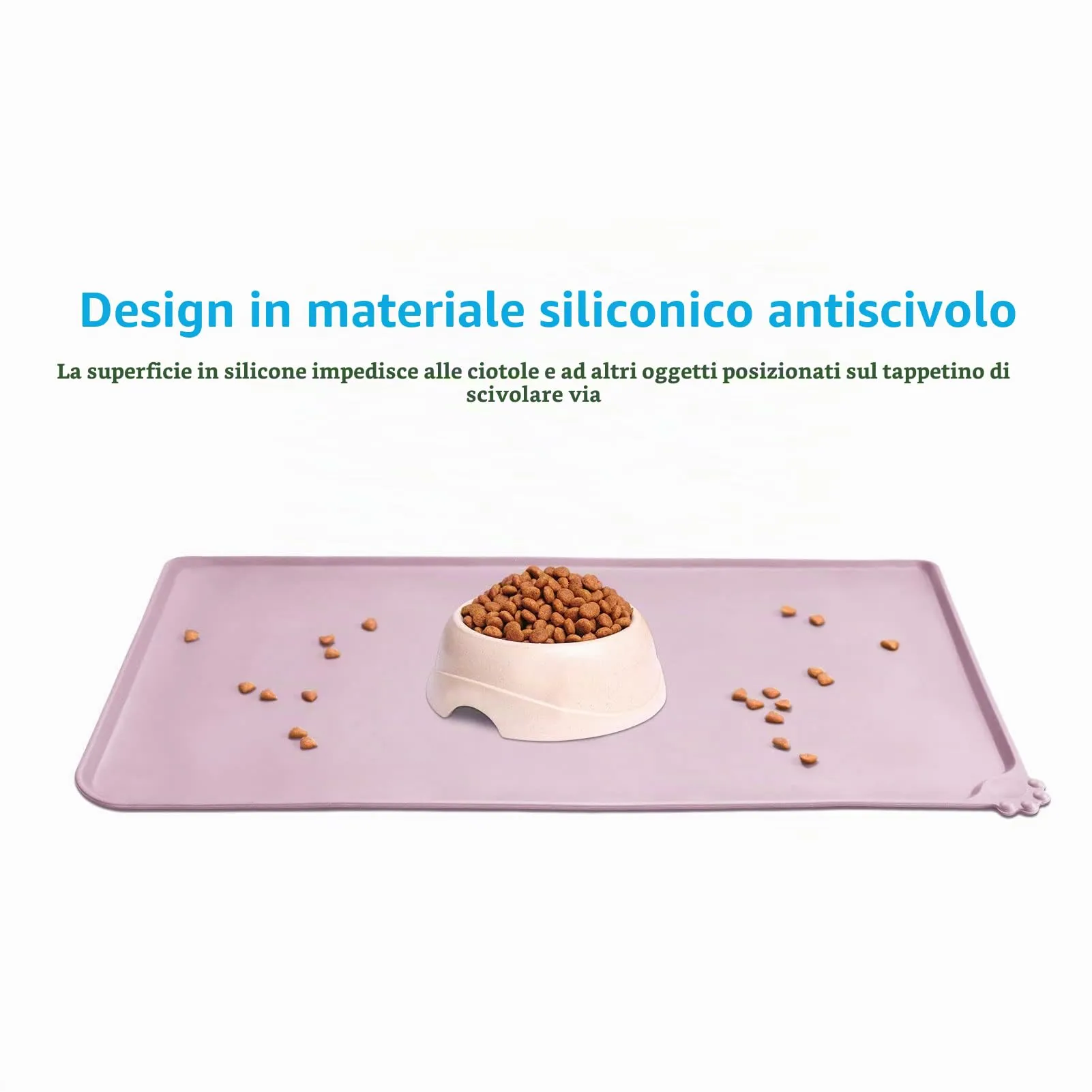 AUDWUD Tappetino in silicone impermeabile e antiscivolo per ciotole animali, 47x30 cm, Rosa pesca - immagine 2