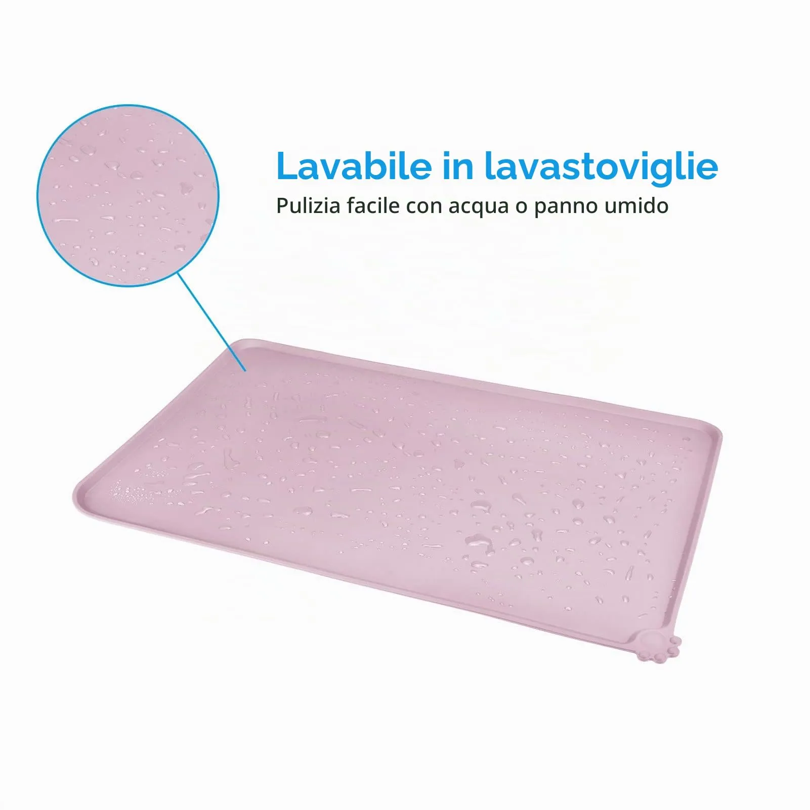 AUDWUD Tappetino in silicone impermeabile e antiscivolo per ciotole animali, 47x30 cm, Rosa pesca - immagine 5