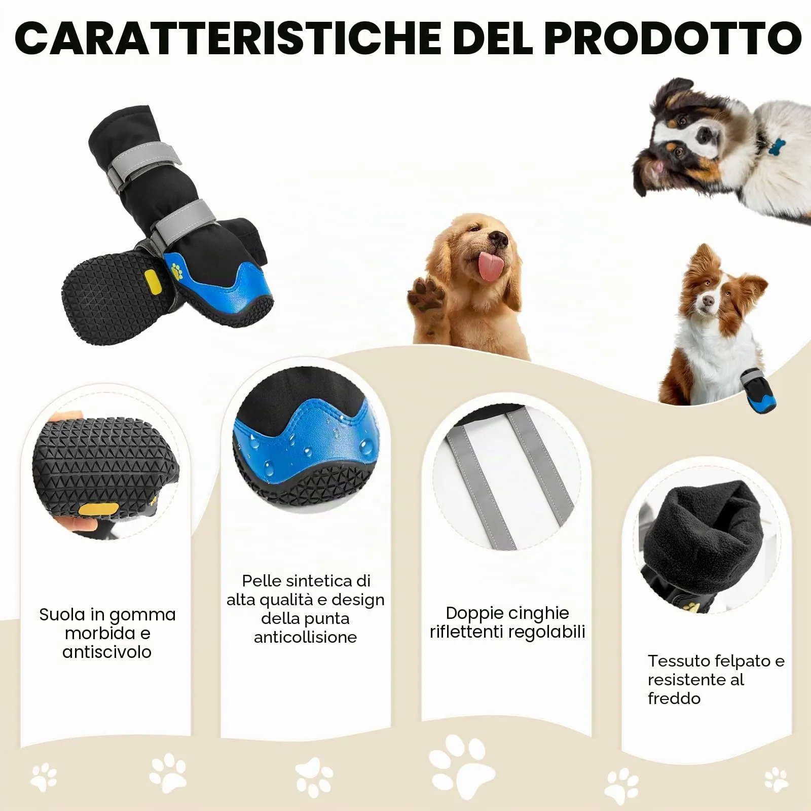 OHCOZZY Stivali Impermeabili per Cani con Cinghie Riflettenti e Suola Antiscivolo, S, Blu - immagine 3