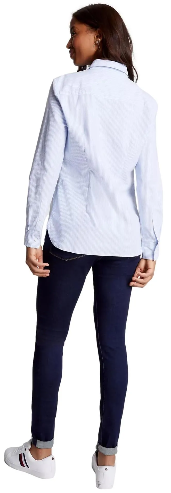Tommy Hilfiger Camicia Donna Roll Tab Button Down a Righe Blu/Bianco Brillante, S - immagine 4