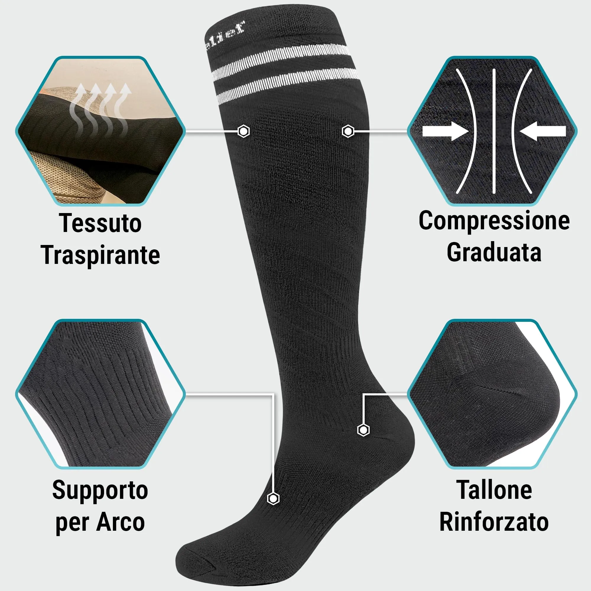 360 Relief Calze Compressione Graduata Donna e Uomo, Calze Elastiche - immagine 2