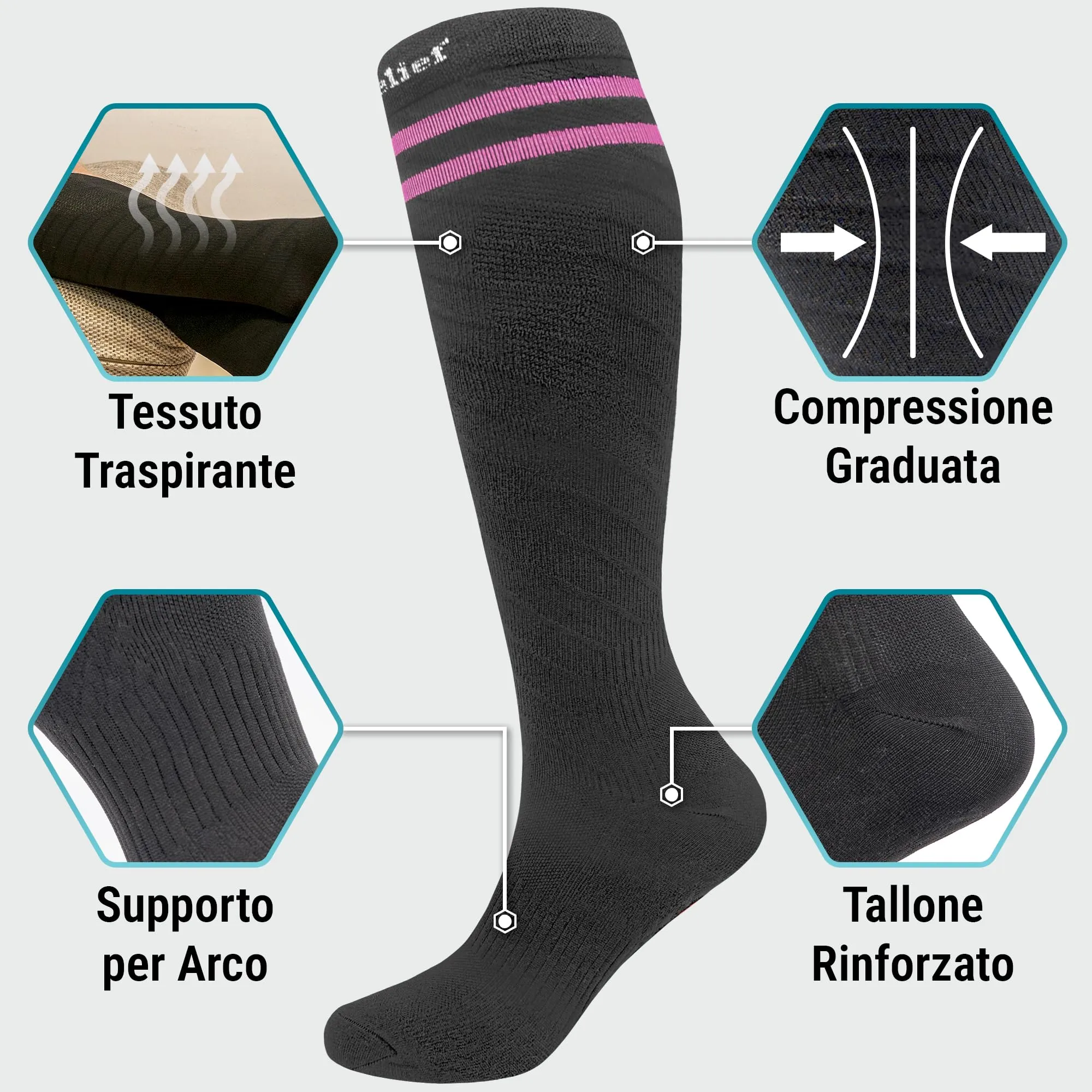 360 Relief Calze Compressione Graduata Donna e Uomo, Calze Elastiche - immagine 2