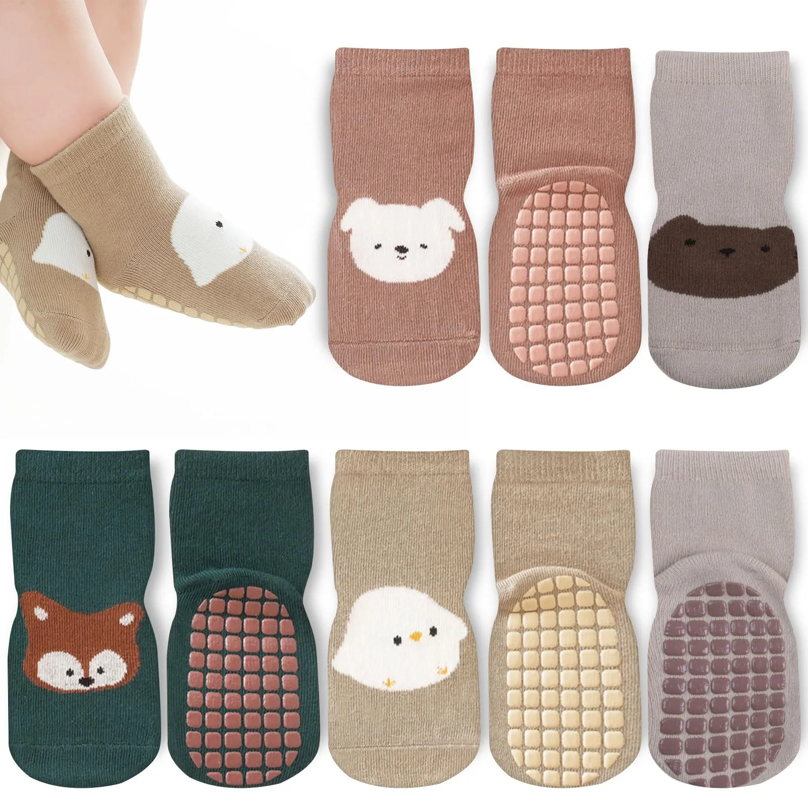 Bigqin Calzini Antiscivolo Bambino 3-5 Anni, Cotone, 4 Paia - immagine 1
