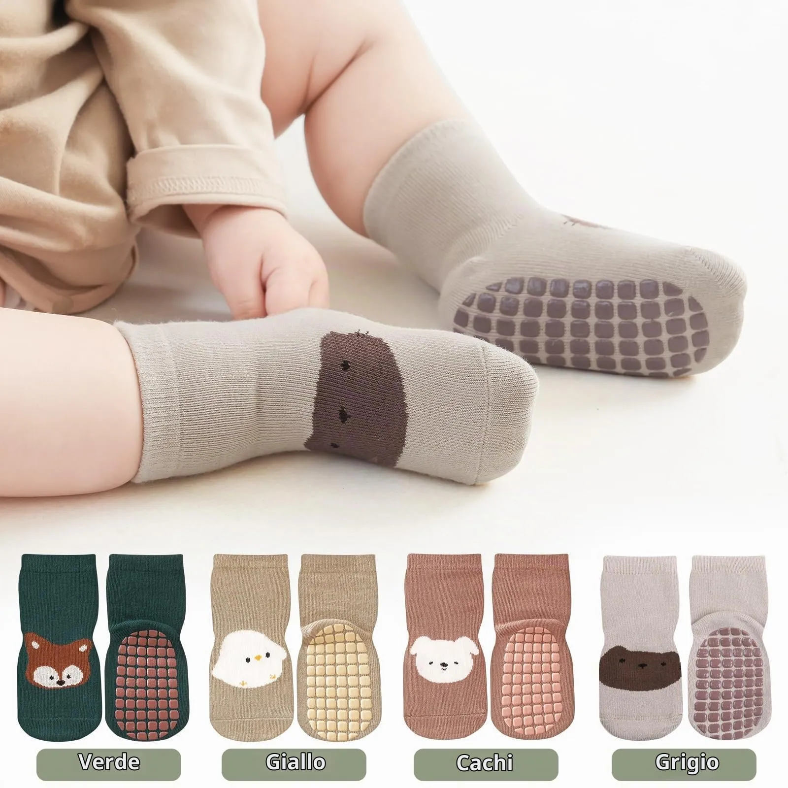 Bigqin Calzini Antiscivolo Bambino 3-5 Anni, Cotone, 4 Paia - immagine 2