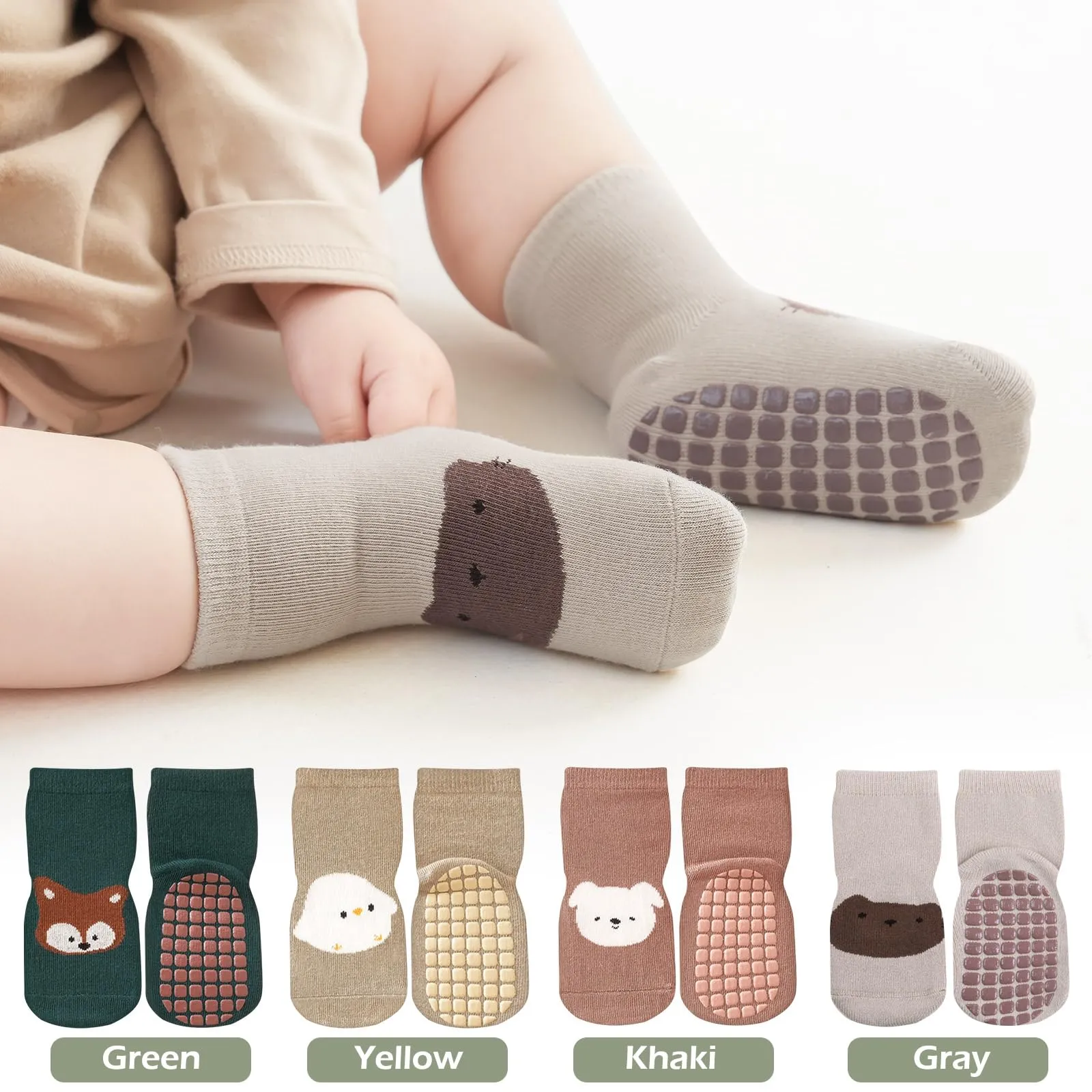 Bigqin Calzini Antiscivolo Bambino, Cotone, 0-12 Mesi, 4 Paia - immagine 2
