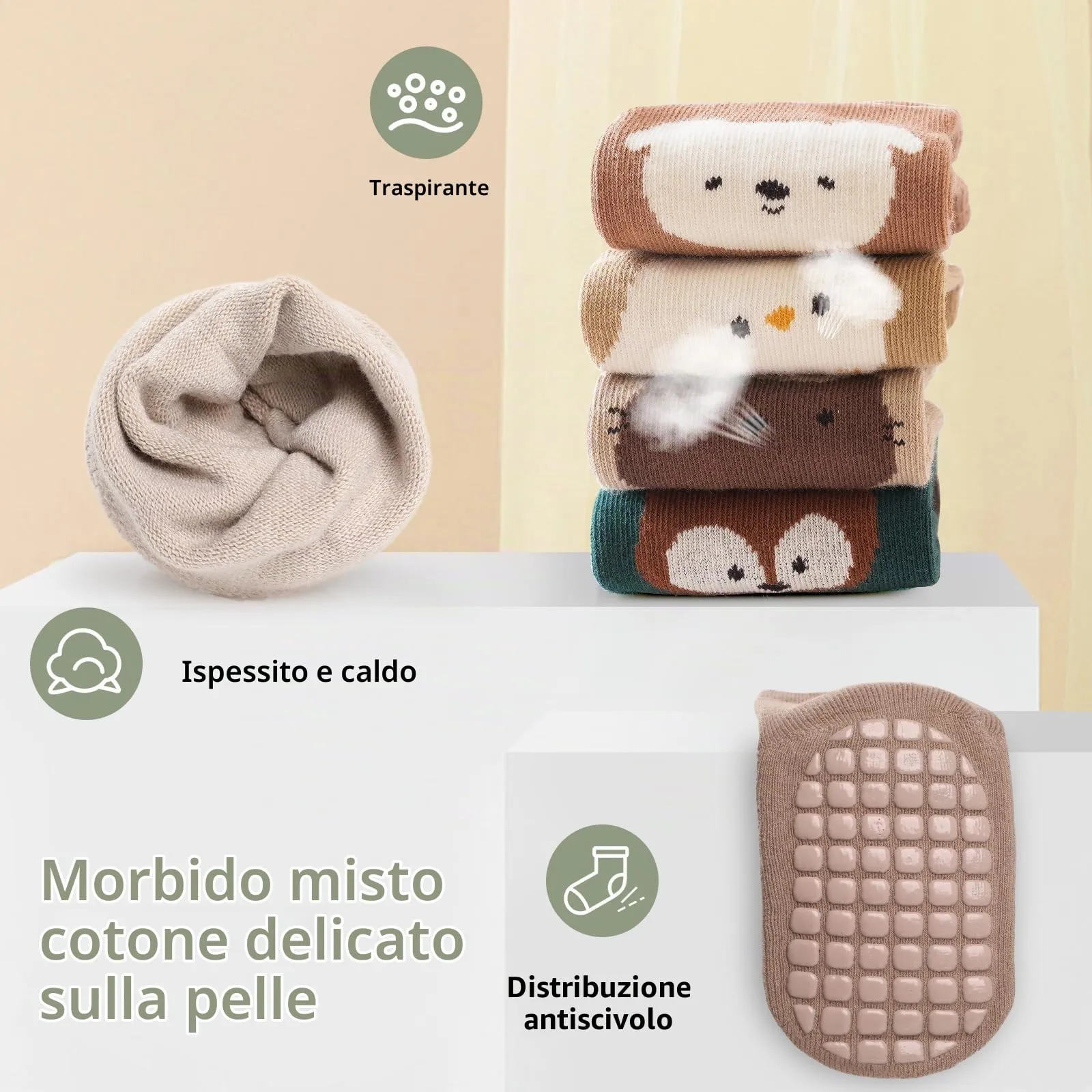 Bigqin Calzini Antiscivolo Bambino, Cotone, 0-12 Mesi, 4 Paia - immagine 5