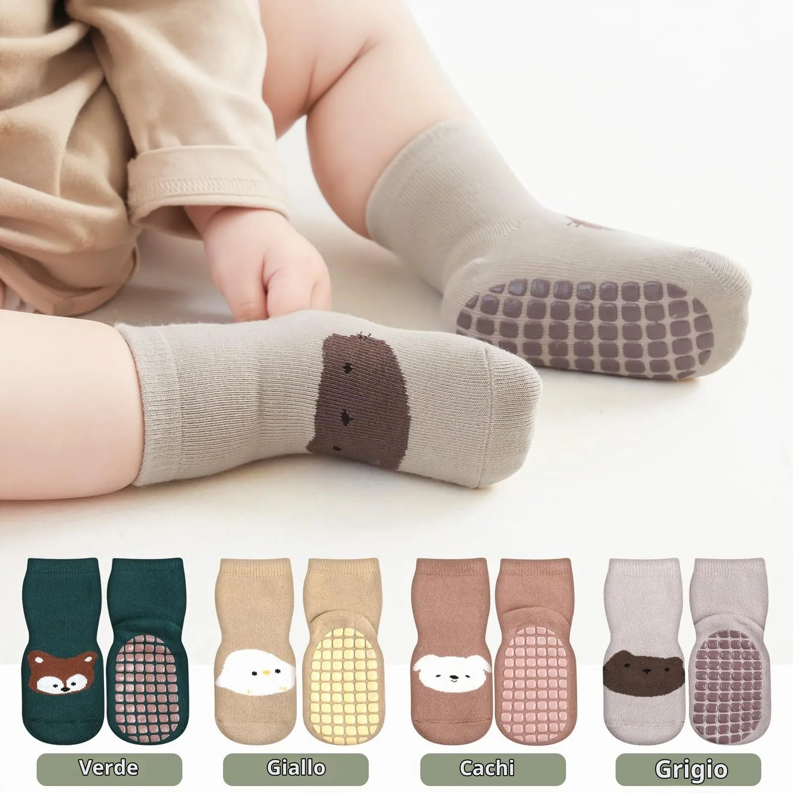 Bigqin Calzini Antiscivolo in Cotone per Bambino, Invernali Caldi, 4 Paia, 0-1 Anni - immagine 2