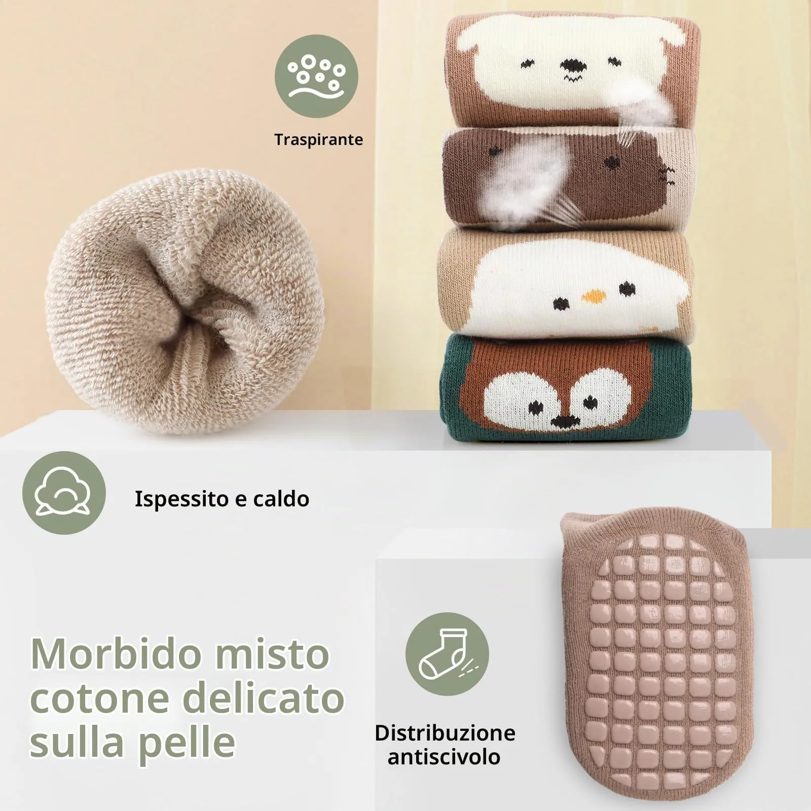 Bigqin Calzini Antiscivolo in Cotone per Bambino, Invernali Caldi, 4 Paia, 0-1 Anni - immagine 5