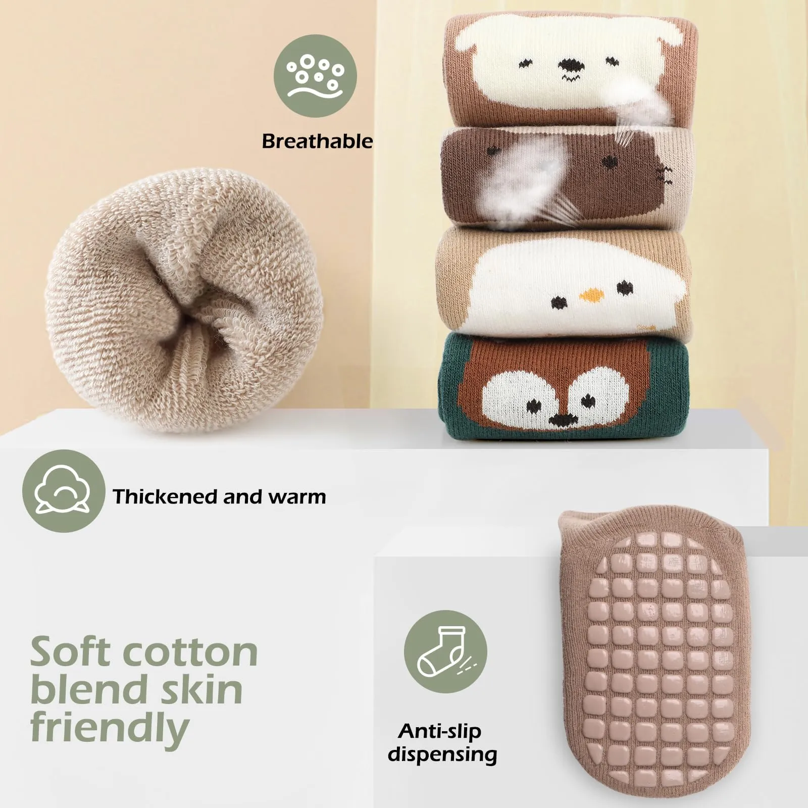 Bigqin Calzini Antiscivolo in Cotone per Bambino, Invernali Caldi, 4 Paia, 1-3 Anni - immagine 5