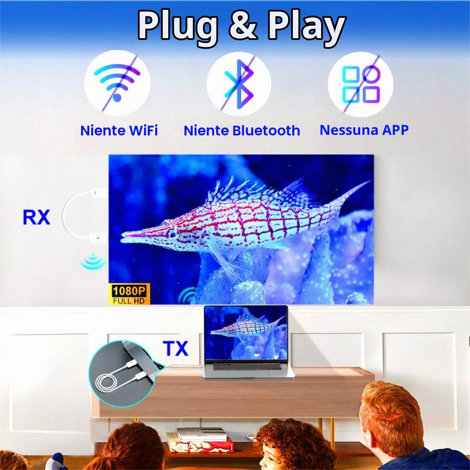 HDMI Wireless Trasmettitore e Ricevitore,Cavo HDMI Senza Fili,Plug & Play - immagine 2