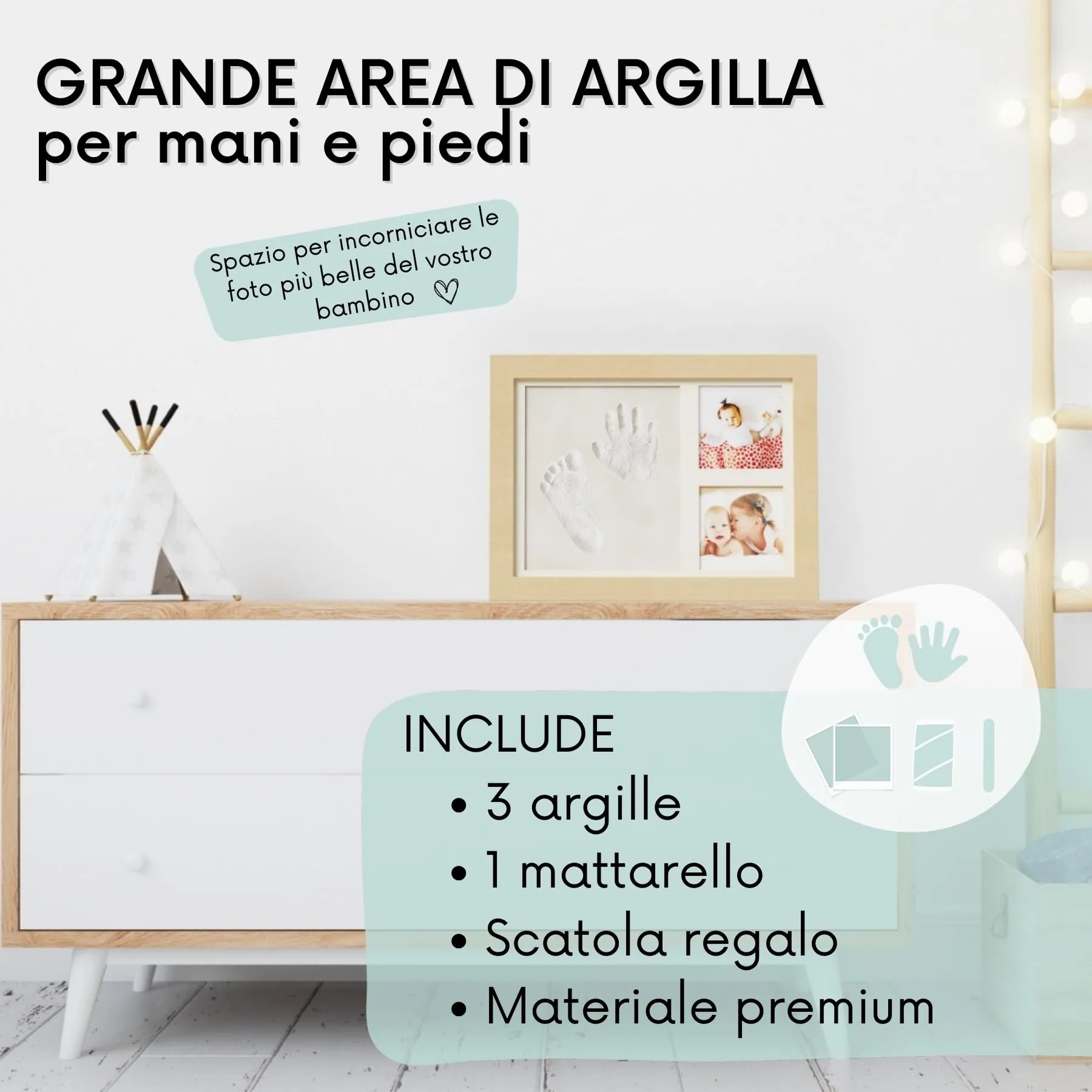 HuBorns - Kit Impronte Neonato con Argilla e Cornice - immagine 3