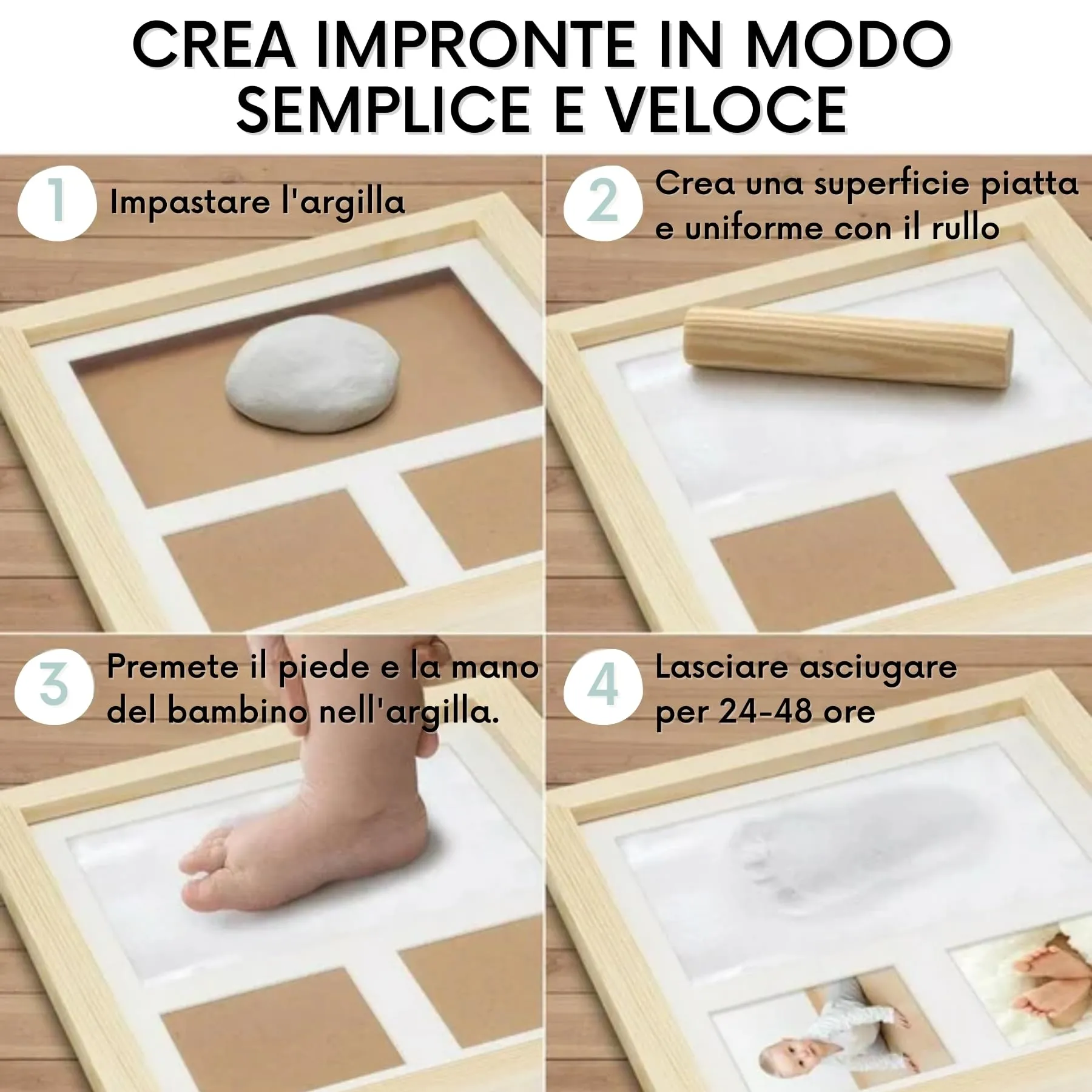 HuBorns - Kit Impronte Neonato con Argilla e Cornice - immagine 5