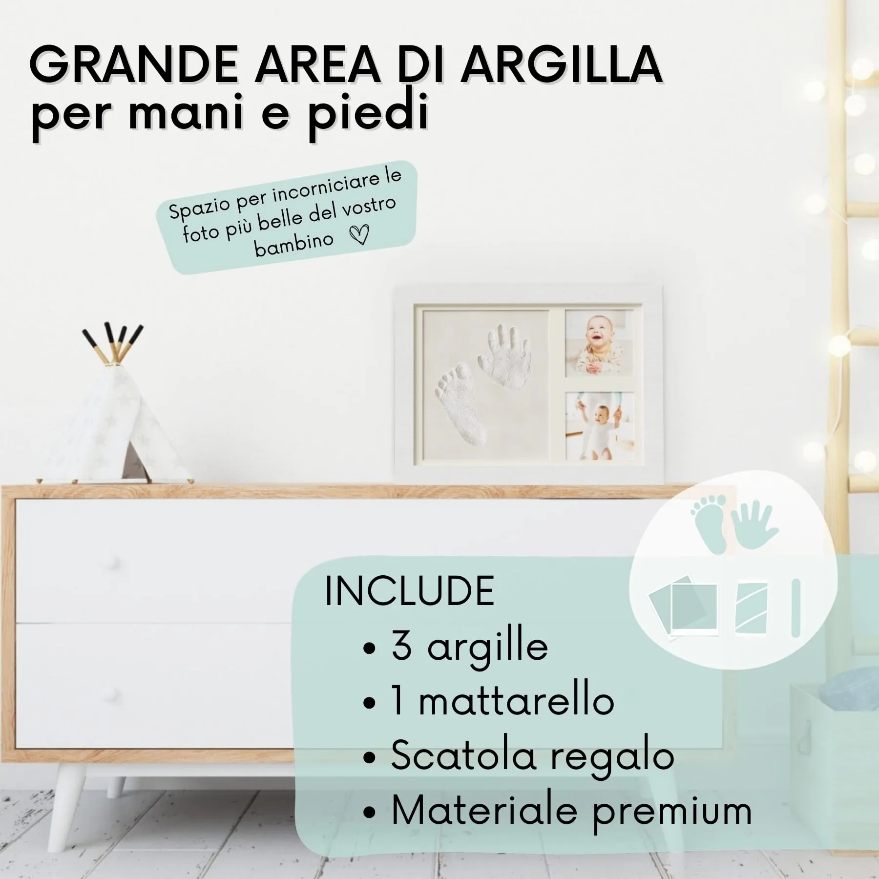 HuBorns - Kit Impronte Neonato con Argilla e Cornice - immagine 3
