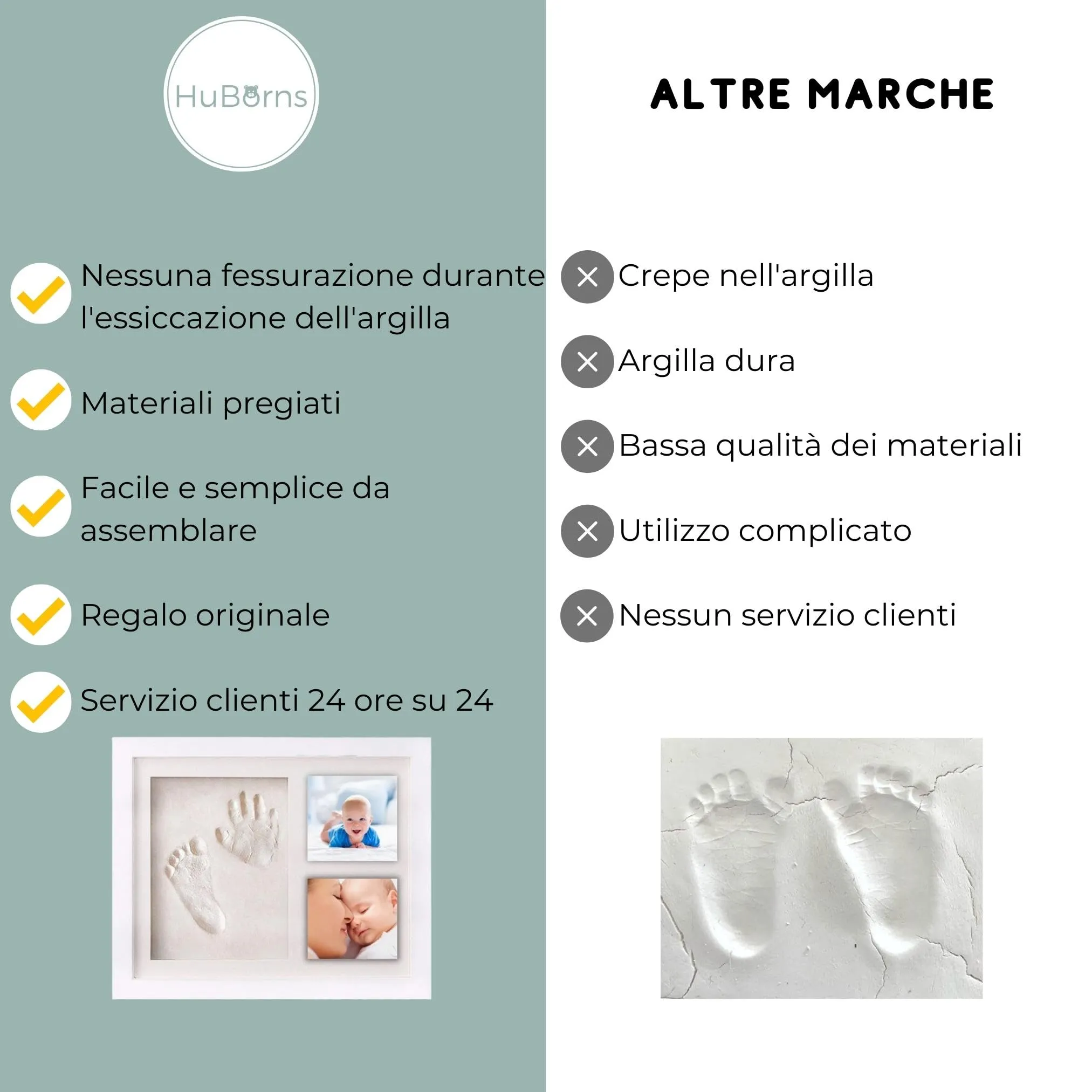 HuBorns - Kit Impronte Neonato con Argilla e Cornice - immagine 7