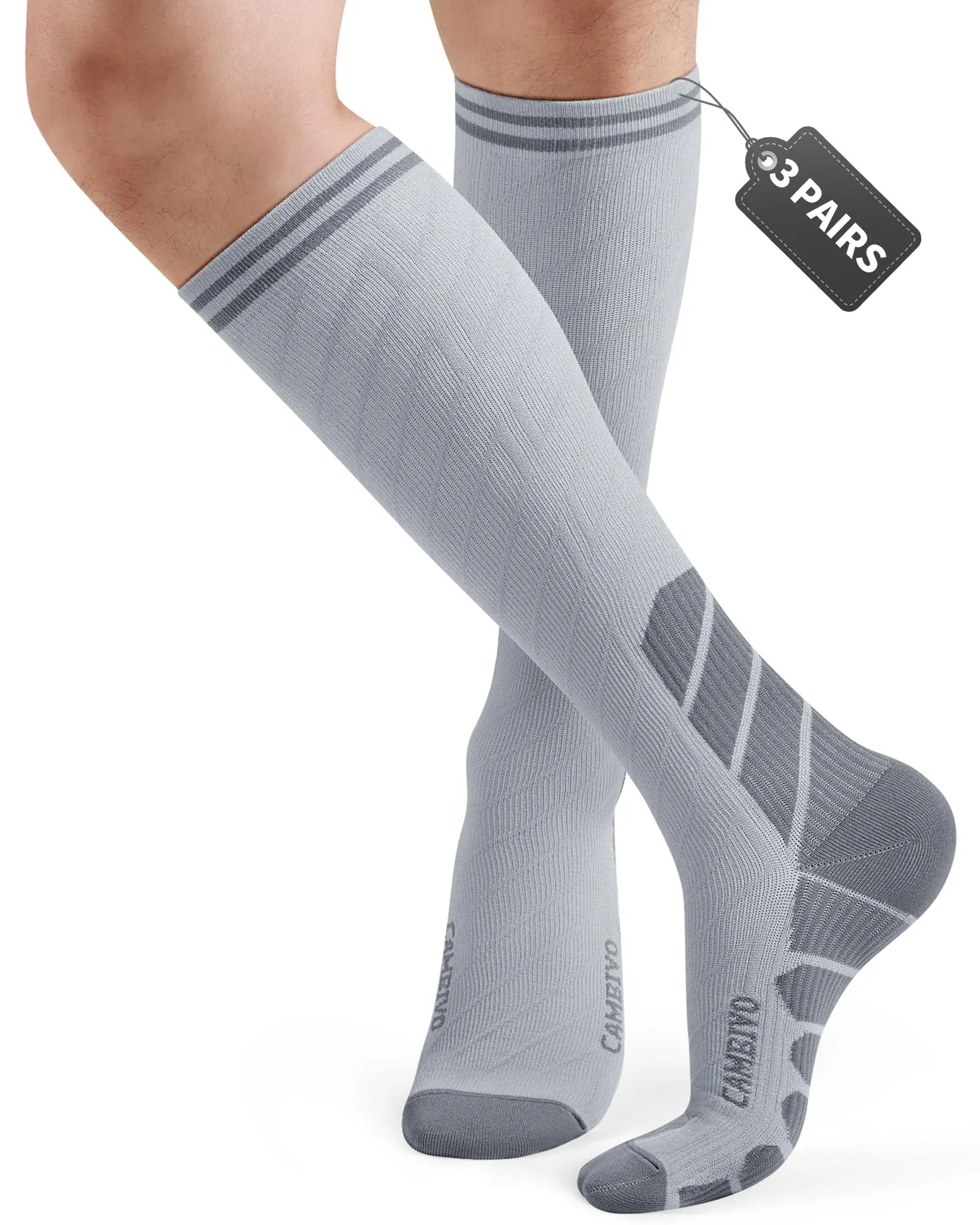 CAMBIVO Calze a Compressione Graduata 20-30mmHg, 3 Paia, Grigio/Nero, L-XL - immagine 1