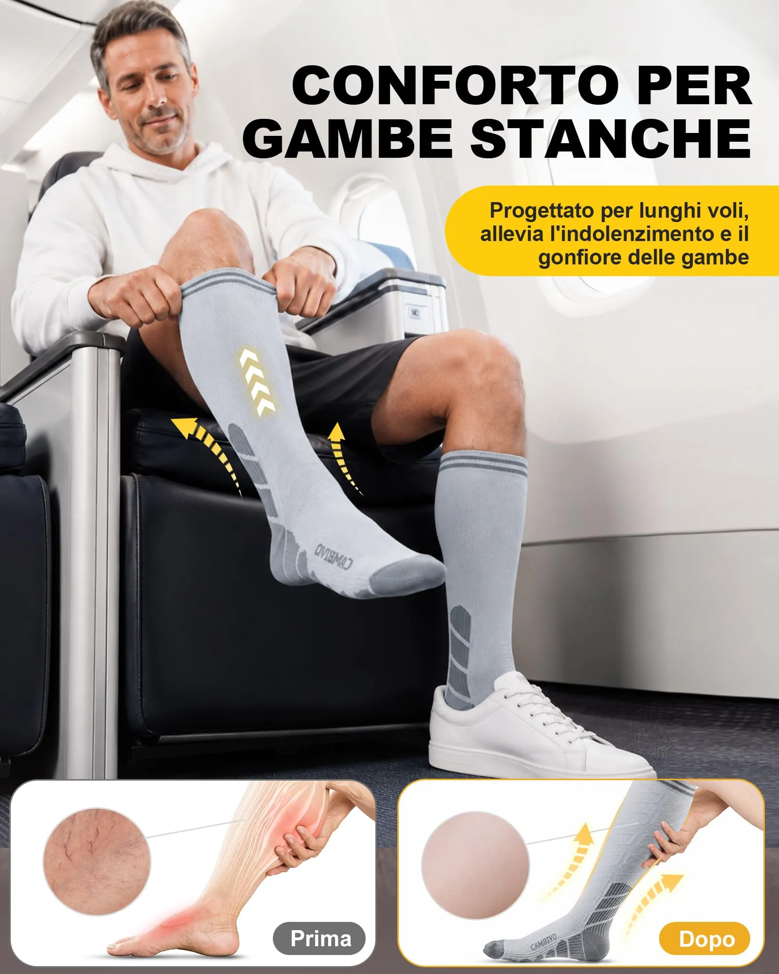 CAMBIVO Calze a Compressione Graduata 20-30mmHg, 3 Paia, Grigio/Nero, L-XL - immagine 6
