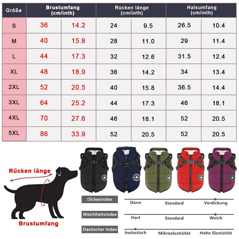 Voarge Giubbotto Invernale per Cani con Pettorina, Impermeabile e Riflettente, Rosso, L - immagine 5