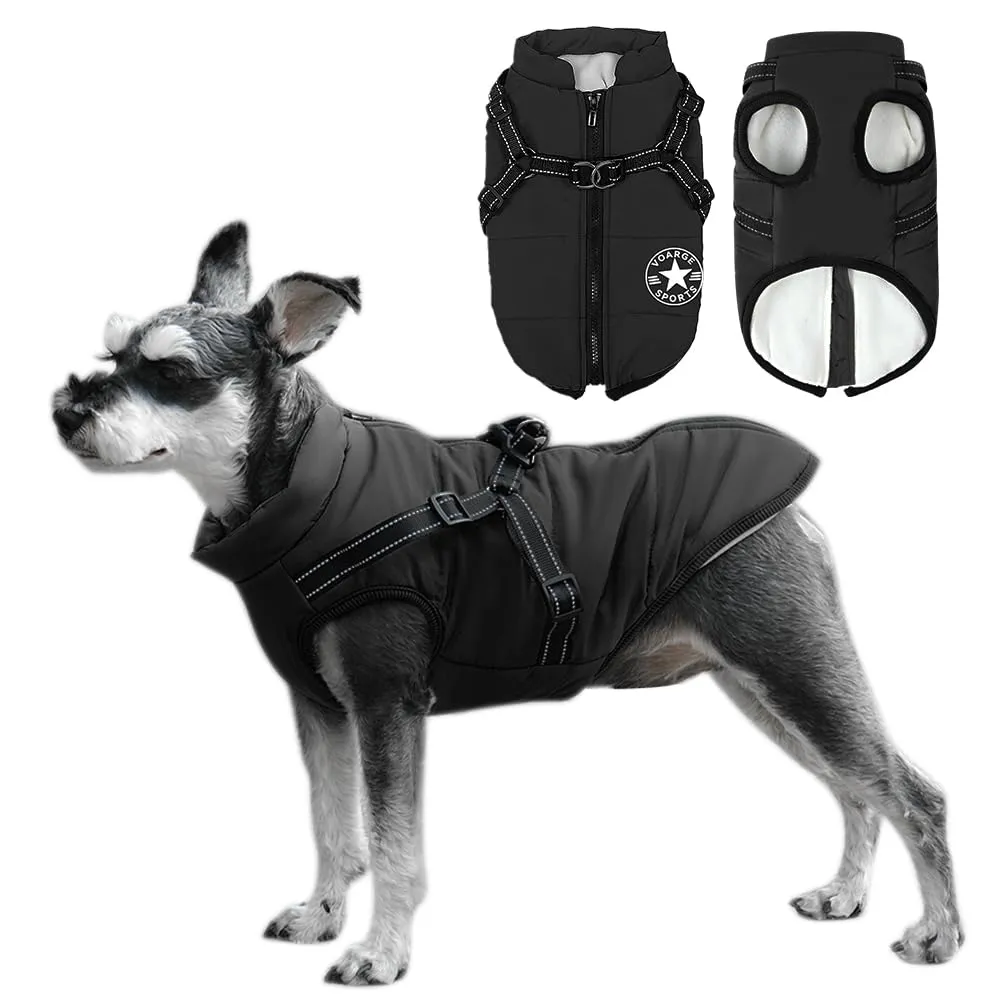 Voarge Giubbotto invernale per cani con pettorina, impermeabile e riflettente (Nero, XL) - immagine 1