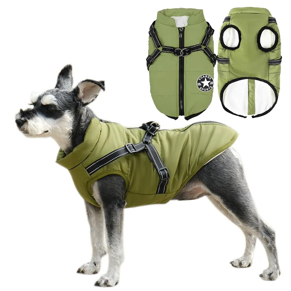 Voarge Giubbotto Invernale per Cani con Pettorina, Impermeabile e Riflettente, Verde, 3XL - immagine 1