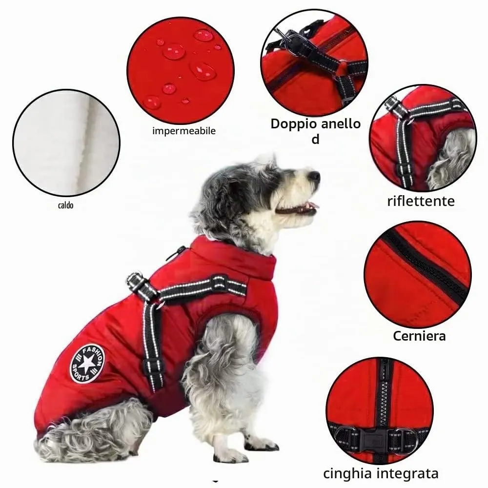 Voarge Giubbotto Invernale per Cani con Pettorina, Impermeabile e Riflettente, Rosso, S - immagine 3