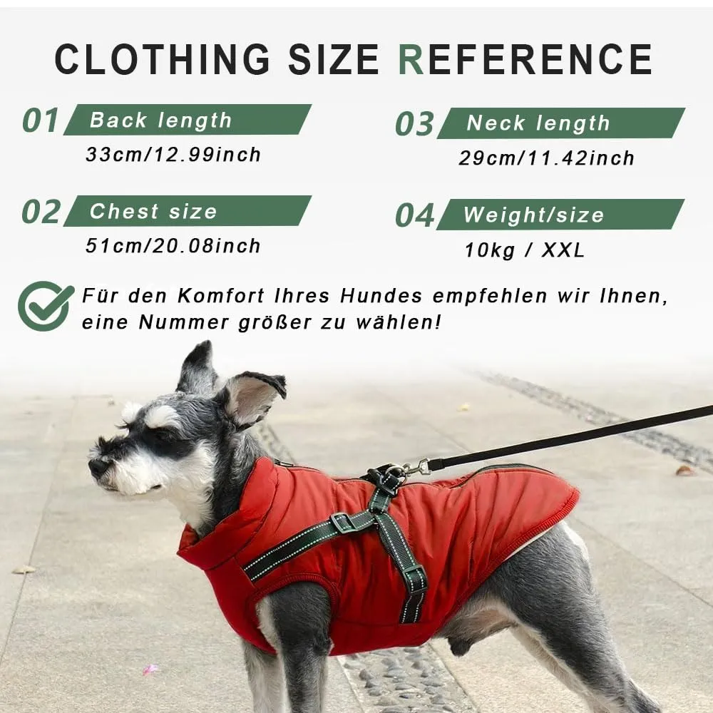 Voarge Giubbotto Invernale per Cani con Pettorina, Impermeabile e Riflettente, Rosso, S - immagine 6