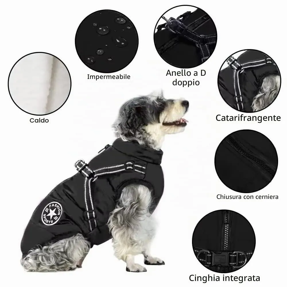 Voarge Giubbotto Invernale per Cani con Pettorina Impermeabile e Strisce Riflettenti, Nero, S - immagine 3