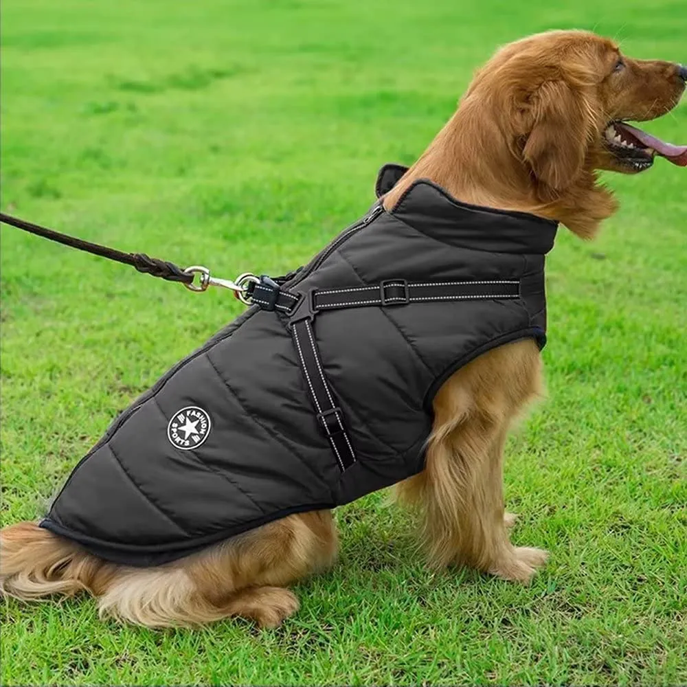 Voarge Giubbotto Invernale per Cani con Pettorina Impermeabile e Strisce Riflettenti, Nero, S - immagine 7