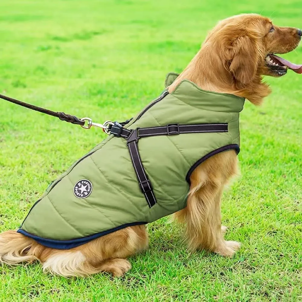 Voarge Giubbotto Invernale per Cani con Pettorina, Impermeabile e Riflettente, Verde, L - immagine 7