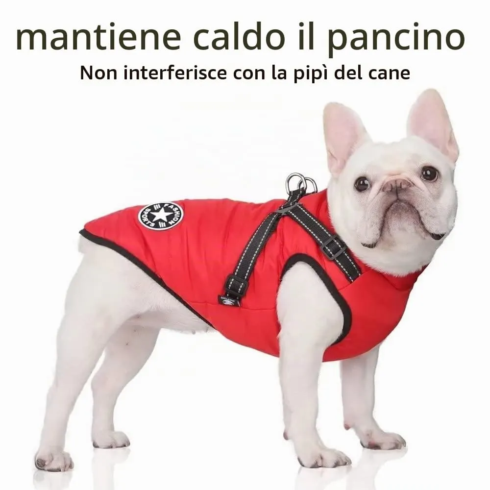Voarge Giubbotto Invernale per Cani con Pettorina, Impermeabile e Riflettente, Rosso, M - immagine 2