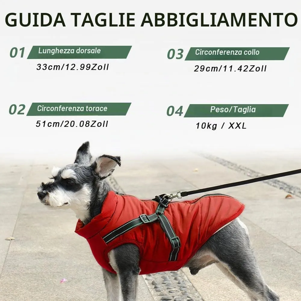 Voarge Giubbotto Invernale per Cani con Pettorina, Impermeabile e Riflettente, Rosso, M - immagine 6