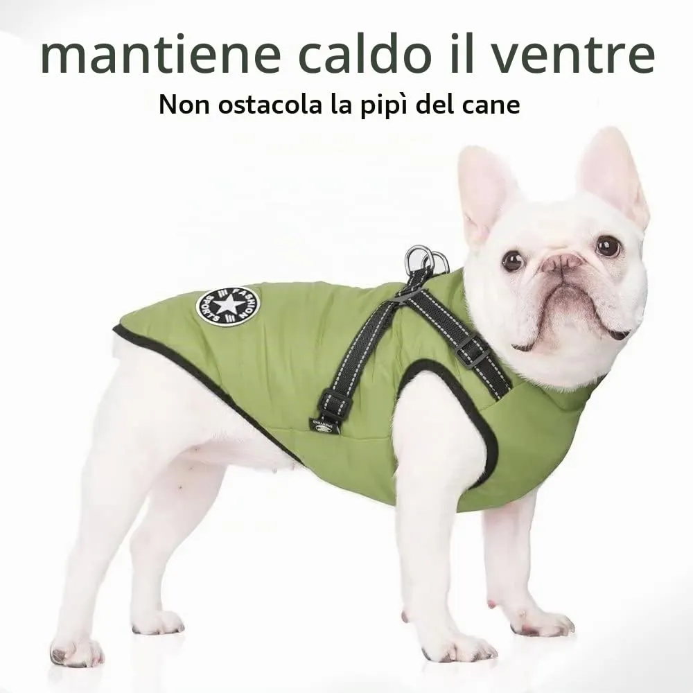 Voarge Giubbotto Invernale per Cani con Pettorina, Impermeabile e Riflettente, Verde, S - immagine 2