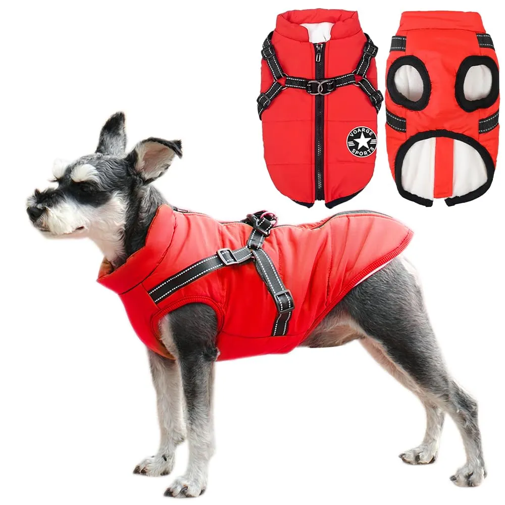 Voarge Giubbotto Invernale per Cani con Pettorina Impermeabile e Strisce Riflettenti, Rosso, 3XL - immagine 1
