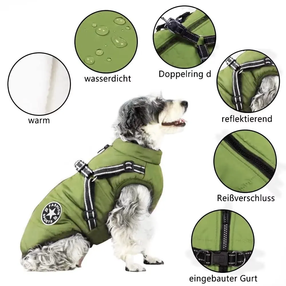 Voarge Giubbotto Invernale per Cani con Pettorina, Impermeabile e Riflettente, Verde, XXL - immagine 3